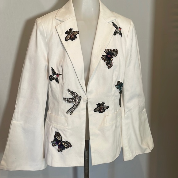 Boston Proper White Embroidered Embellished Blazer size 8 - Picture 2 of 10